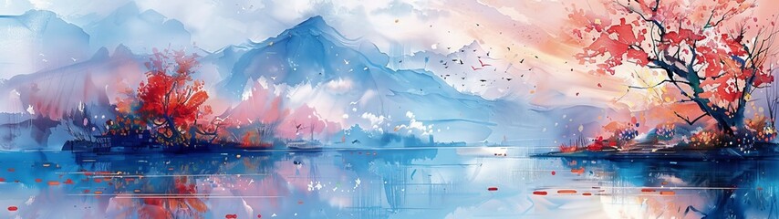 Watercolor style wallpaper a sense of harmony fills the air, as nature's symphony plays out in perfect harmony.