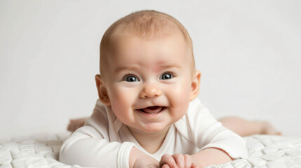 Cute smiling adorable white caucasian baby girl. Beauty, studio, portrait, little.

