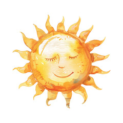 Sun of summer watercolor ilustration vector, cartoon style watercolor basic, white background