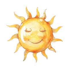 A cute sun of summer watercolor ilustration vector, cartoon style watercolor basic, white background