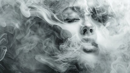 Surreal Portrait of Woman with Swirling Smoke Enveloping Her Face