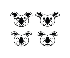 cute koala animal face smile happy cartoon vector icon design simple black white illustration collections
