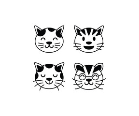 cat cute face animal happy smile cartoon character vector icon design simple black white illustration collections