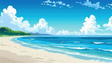 Simple cartoon serene beach with copy space