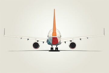 Illustration of a parked passenger airplane in rear view with minimalistic art and elegance on a white background, depicting aviation technology and modern air travel concept design