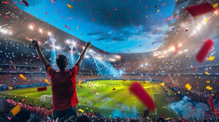 The idea of success in a championship soccer game at a sports arena.