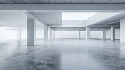 An empty underground parking lot with a clean background