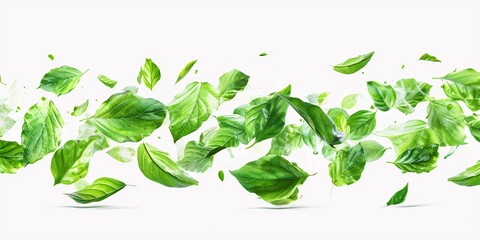 Green leaves gracefully moving on a white backdrop.