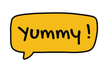 Yummy speech bubble, cartoon style chat bubble, comic conversation bubble