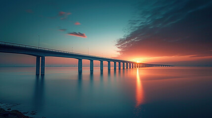 Fototapeta premium Long exposure of Infinite Bridge and Aarhus Bay at sunrise