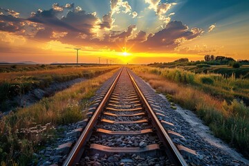 Fototapeta premium railway in autumn - Created with Generative AI Technology. Beautiful simple AI generated image in 4K, unique.