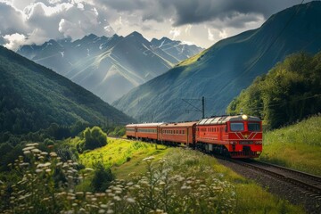 Railroad tracks close-up at dusk. Beautiful simple AI generated image in 4K, unique.