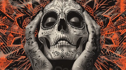 Naklejka premium Vibrant and colorful illustration of a Day of the Dead sugar skull