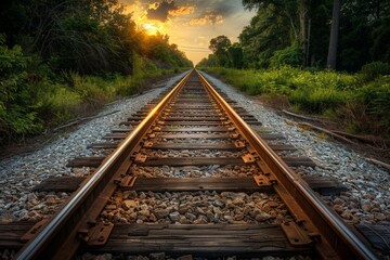 Fototapeta premium railway in autumn - Created with Generative AI Technology. Beautiful simple AI generated image in 4K, unique.