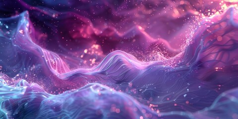 Volumetric pink and purple landscape with glowing particles. AIG51A.