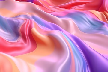 Luxury 3d silk texture background. Fluid iridescent holographic neon curved wave in motion colorful pastel elegant background. Silky cloth luxury fluid wave banner.