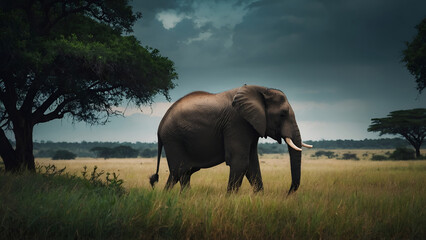 Naklejka premium an elephant is standing in a field with a tree in the background Unraveling the Enigma Insights 