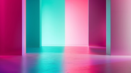 A bold and energetic gradient featuring neon colors like pink, blue, and green, reminiscent of a retro 80s aesthetic.