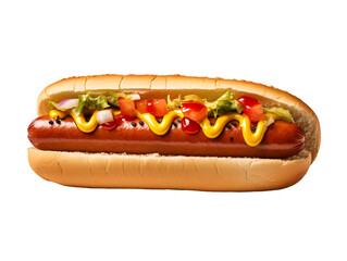 hot dog with ketchup and mustard on transparent background