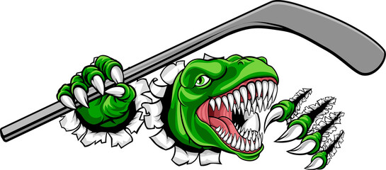 Dinosaur Ice Hockey Player Animal Sports Mascot