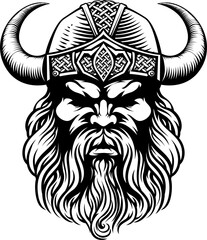 Viking Warrior Man Strong Mascot Face in Helmet