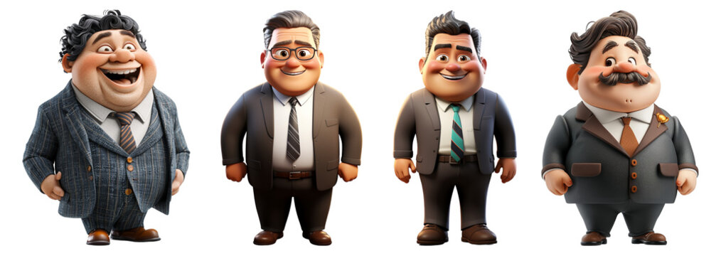 A collection of 3D cartoon characters, fat boss businessmen, generated ai