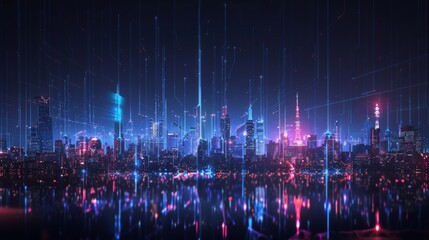 Obraz premium A captivating artwork depicting 5G signals radiating from major cities across the world, showcasing the hubs of global connectivity.