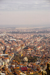 Obraz premium 4 February 2024 Afyonkarahisar Turkey. Afyonkarahisar castle and Afyon cityscape from castle on a cloudy winter day