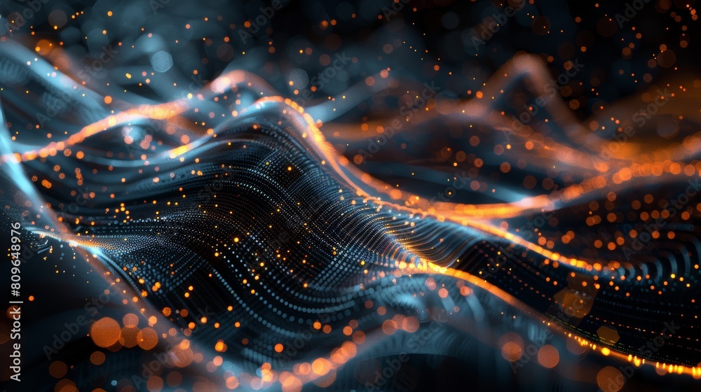 Poster A captivating flow of data streams, represented by elegant lines and curves that gracefully intertwine and converge.