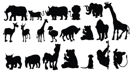 Collection of diverse animal silhouettes in black