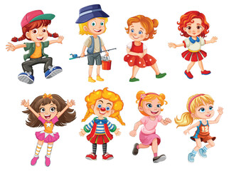 Colorful vector illustration of playful children
