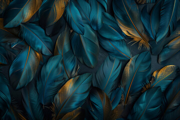 dark turquoise and gold feathers