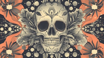 Vibrant and colorful illustration of a Day of the Dead sugar skull