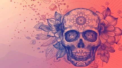 Vibrant and colorful illustration of a Day of the Dead sugar skull