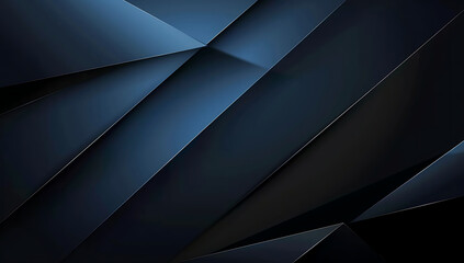 Abstract background, geometric shapes in dark blue and black colors, minimalistic design with sharp edges and lighting effects