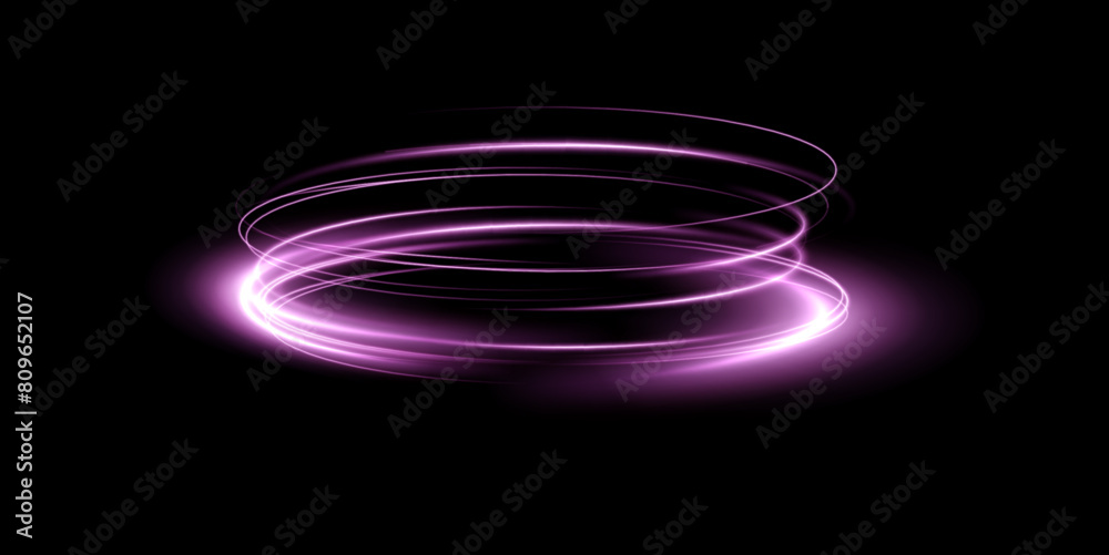 Poster abstract vector pink light lines swirling in a spiral. light simulation of line movement. light trai