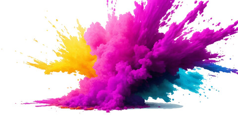 Multicolor powder explosion on White background. Colored cloud. Colorful dust explode. Paint Holi. colorful rainbow Holi paint color powder explosion with bright colors isolated white background