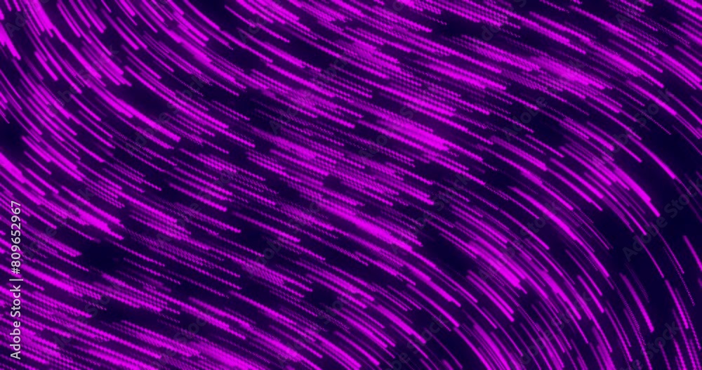 Wall mural curve wavy particle lines moving and flowing in one direction. abstract purple color particles line 