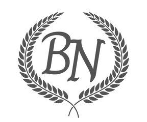 Obraz premium Initial letter B and N, BN monogram logo design with laurel wreath. Luxury calligraphy font.