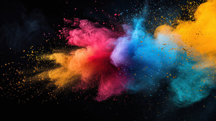 Launched colorful powder on black background