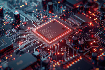 Obraz premium Central processor CPU and ram on circuit board. Computer hardware