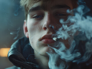 Close up Man smoking cigarette