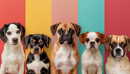 Fototapeta premium Collage with different dogs on color background