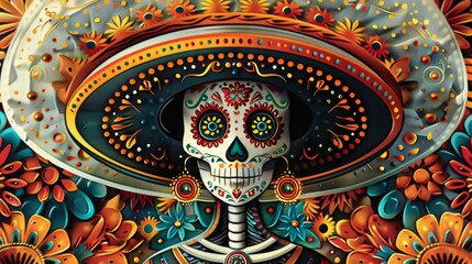 Obraz premium Vibrant and colorful illustration of a Day of the Dead sugar skull