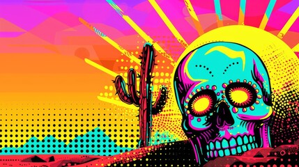Obraz premium Vibrant and colorful illustration of a Day of the Dead sugar skull