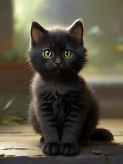 Cute Black Cat Animal Illustration Art