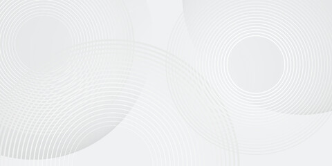White geometric abstract background overlap layer on bright space with lines effect decoration. Modern graphic design element circles style concept for banner, flyer, vector modern grey arts line