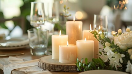 A beautifully decorated table featuring candles serves as a home decoration and air freshener, emphasizing the role of aroma candles