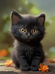 Obraz premium Cute Black Cat Animal Illustration Art