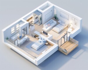 3D Model of Modern Apartment Layout for Real Estate Visualizations.